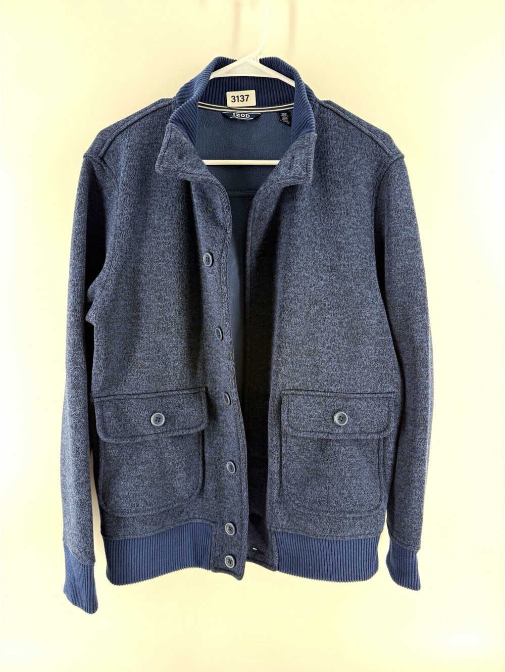 IZOD Men's Blue Button Front Jacket Stand-Up Collar Pockets Size S Regular Fit